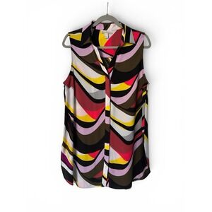 Dana Buchman Sleeveless Blouse Womens L Retro Abstract Colorful Top